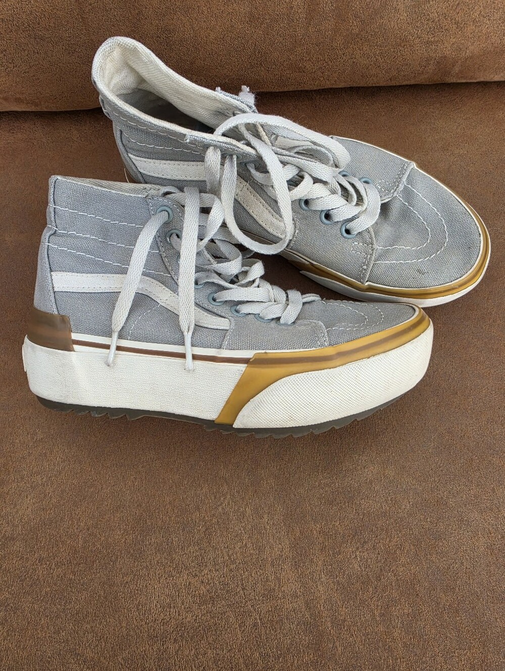 Vans High-Top Sneakers in Light Gray with Tan Accent